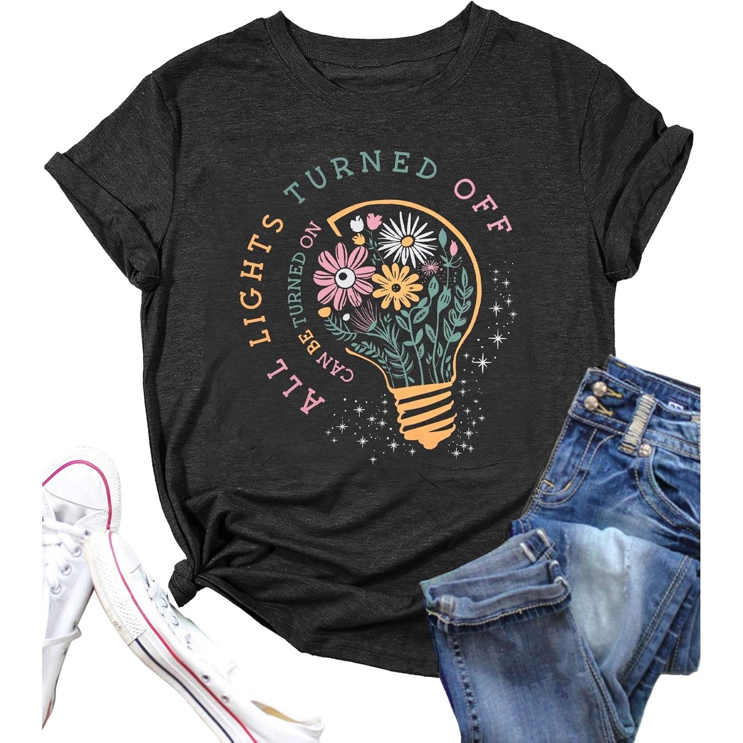 

Mental Health Matters Shirt Women All Lights Turned Off Graphic Tees Wildflowers T-Shirts Inspirational Tops XXXXXL чорний
