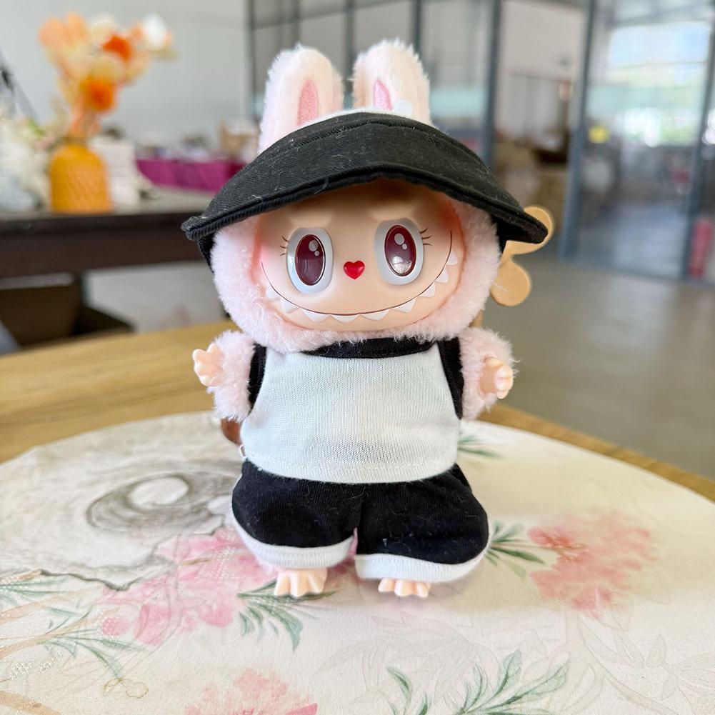 For 17cm Labubu Doll Clothes Fashion Clothes T-shirts Sun Hat Doll Clothes Color Match Shorts Dolls Accessories Cute Decoration Little Clothes
