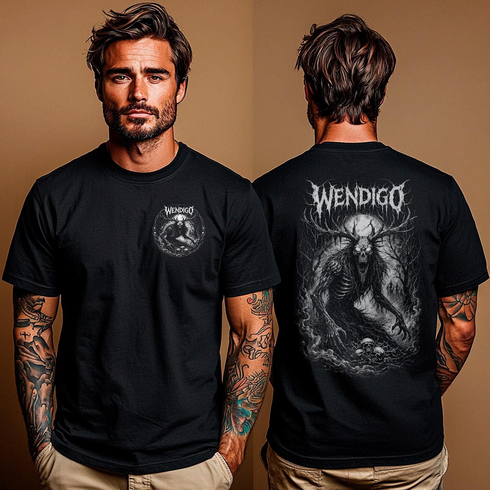 Wendigo Shirt: Cryptid Horror T-Shirt | Dark Forest Gothic Unisex Tee | Folk Horror Monster Art | Front & Back Print 3XL