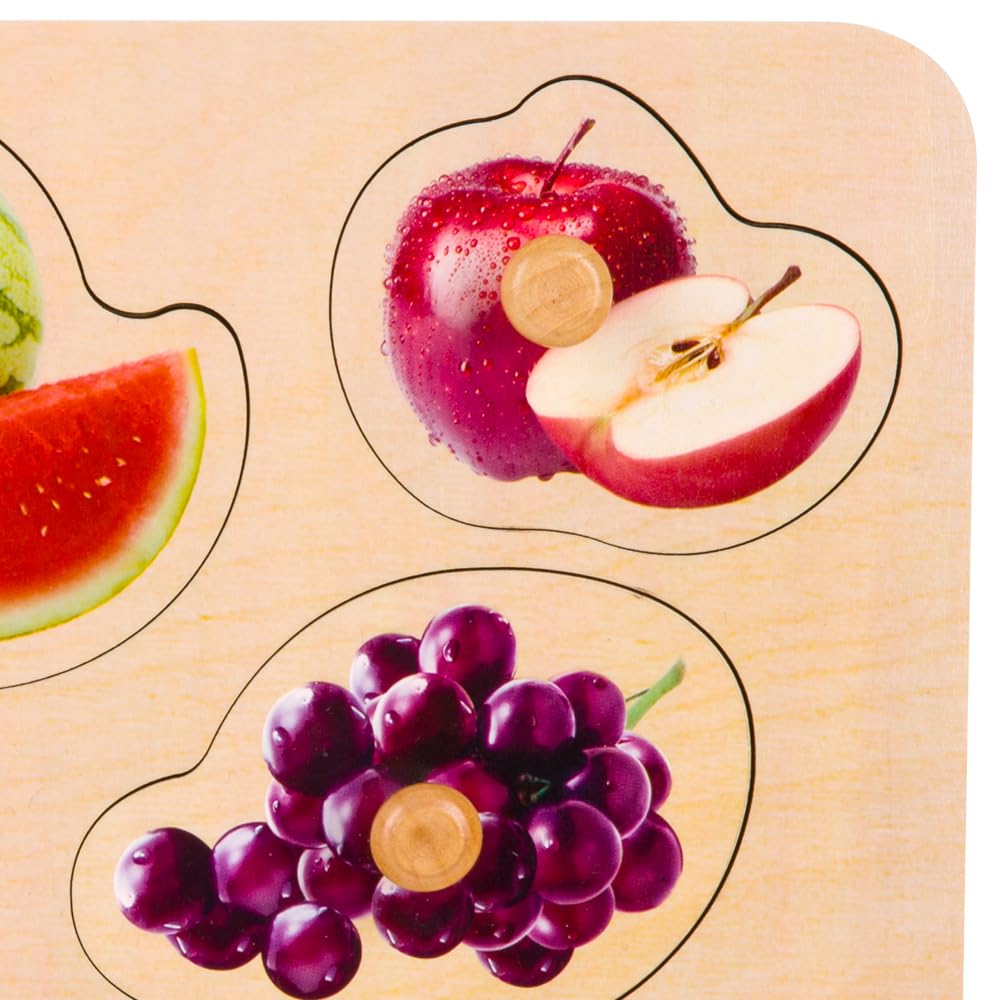 Classic World Fruit Peg Puzzle, Shape-Matching Puzzle, Wooden Pick-Up Puzzle, Fruit Design for Girls and Boys, Ages 1 and 2, Baby Gift, Birthday