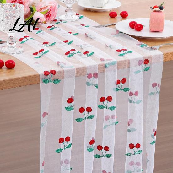 Seasonal Fruit Table Runner Sheer Tulle Lemon Pattern Cherry Runner Strawberry Summer Wedding Reception Tablecloth Overlay
