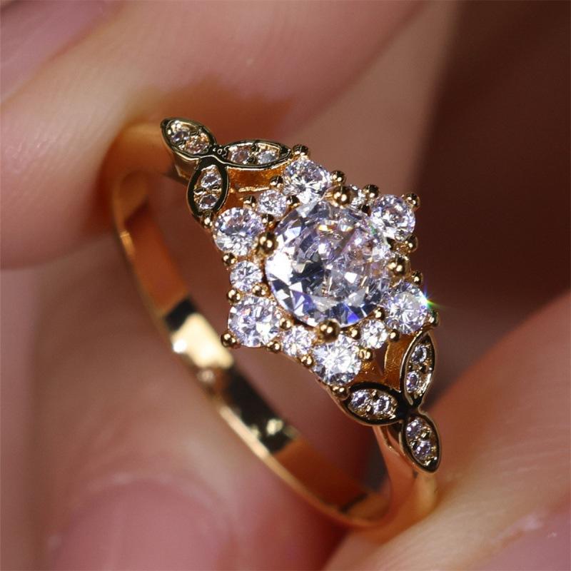 Wish full diamond zircon flower leaf ring simple niche light luxury ring no. 6