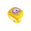 See-Through Resin Fashion Ring with Bold Square Profile, Raised Faceted Centerpiece and Accent Border for Outfit Styling