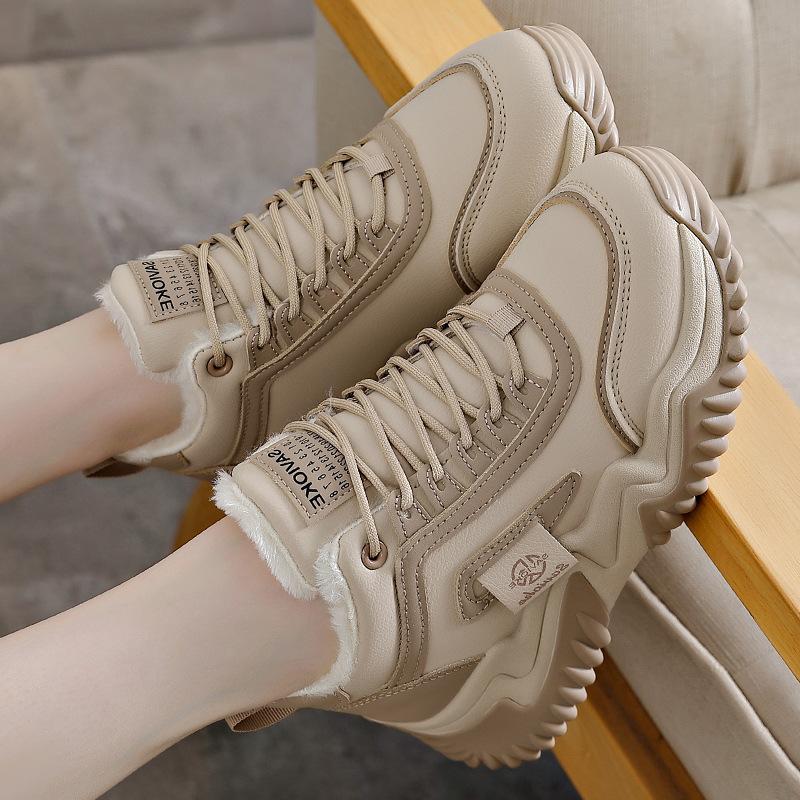 Winter Warm Fleece Sneakers Platform Dad Shoes High Top Single Shoes Board Shoes
