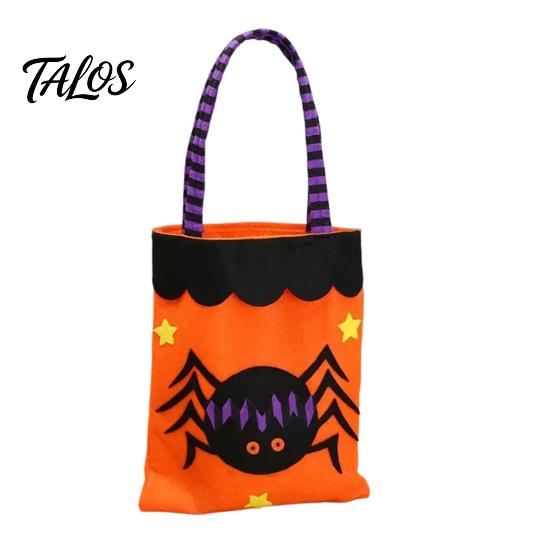 Decorative Halloween Accessory Candy Bags, Non-Woven Trick or Treat Tote Bags with Handles, Bulk Party Supplies Packaging Cute Black Cat Pumpkin Print