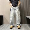 Summer New American Trend Light-colored Washed Retro Splicing Drape Light and Loose Scimitar Wide-leg Men's Jeans