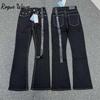 RogueWave American High Street Trendy Brand Letter Sash Trendy Flared Jeans Internet Celebrity Slimming Lightweight Long Pants