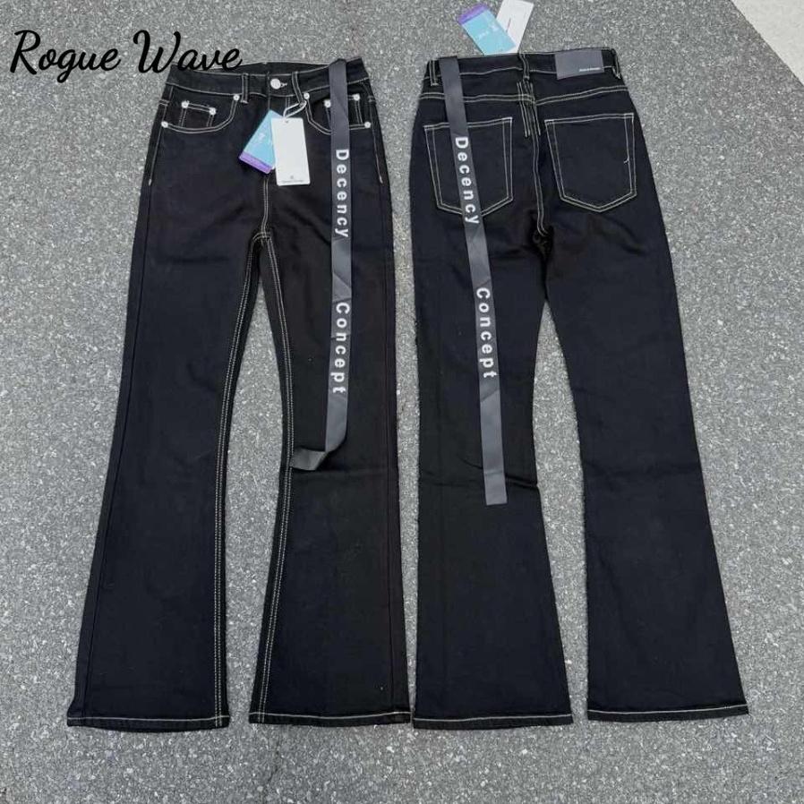 RogueWave American High Street Trendy Brand Letter Sash Trendy Flared Jeans Internet Celebrity Slimming Lightweight Long Pants