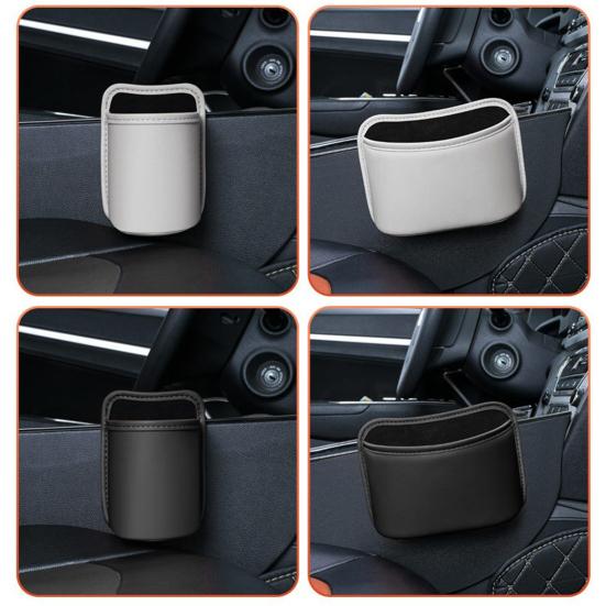 Car Seat Back-Mounted Organizer Storage Box, Non-Destructive Installation Waterproof Leather Texture Multi-Functional Trash Can Door Side Storage for