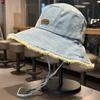 Vintage Washed Denim Cloth Bucket Hats For Women Spring Autumn Wide Brimmed Casual Bucket Cap Foldable Retro Tassel Brim New
