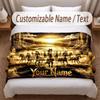 Horse Theme Soft Blanket Personalized Custom Name Text Print Warm Blanket Home Sofa Bedroom Decor