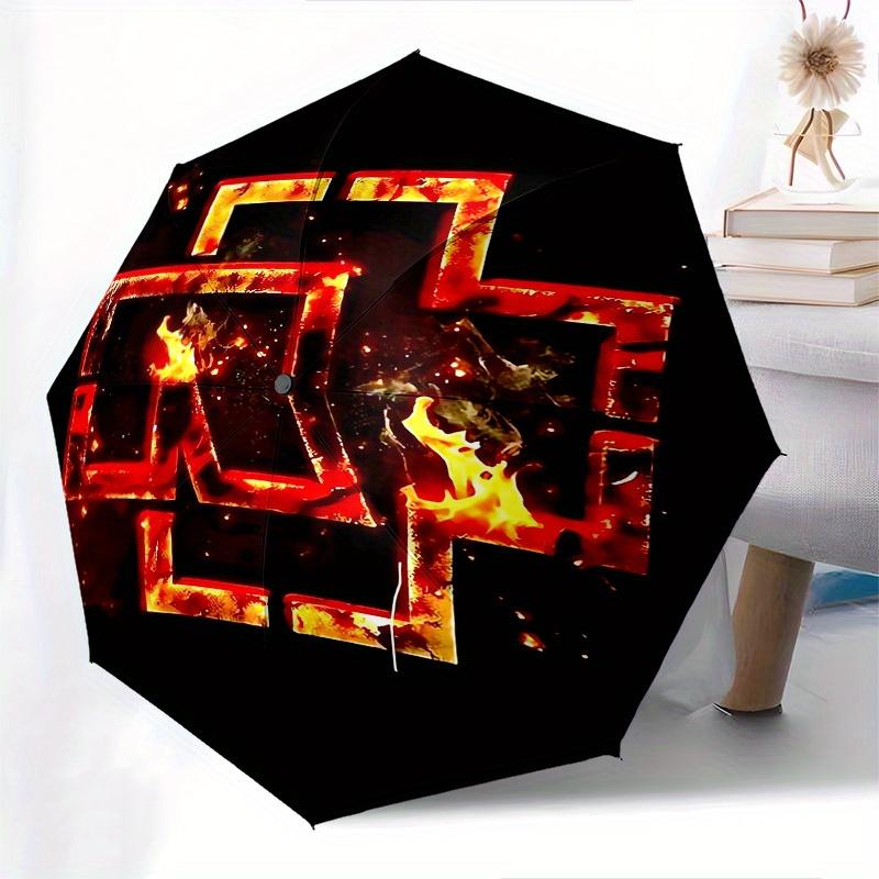 1 Stück Flammenkreuz Rammstein-Thema Hochwertiger Regenschirm, Automatisches Öffnen und Schließen, Multifunktionaler Regenschirm G0811012