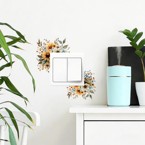 Flower Lamp Switch Sticker Removable Self-Adhesive Floral Wall Decal Peel And Stick Decorative Socket Surround Decals for Bedroom Living Room Home
