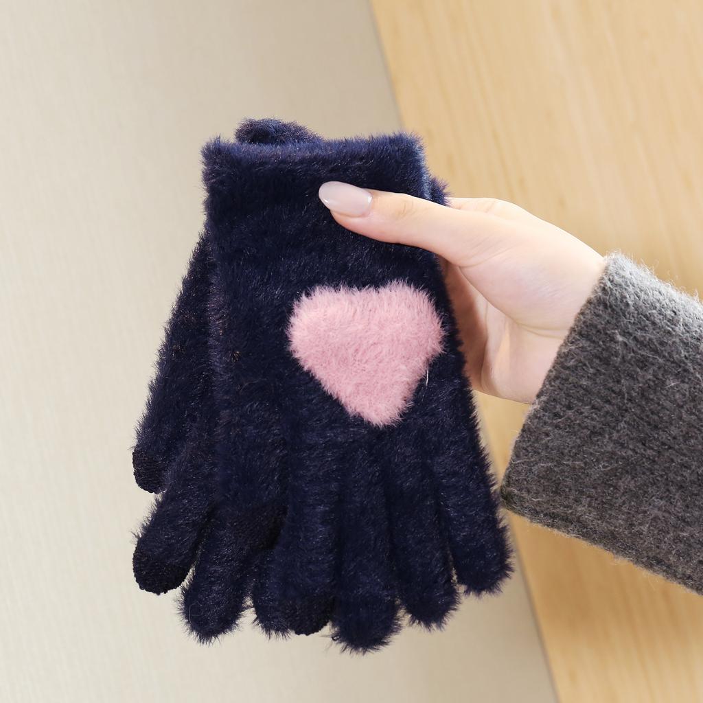 Gloves Women's Warm Velvet Thickened Cold-proof Korean Version of Students' Five-finger Autumn and Winter Cycling Design