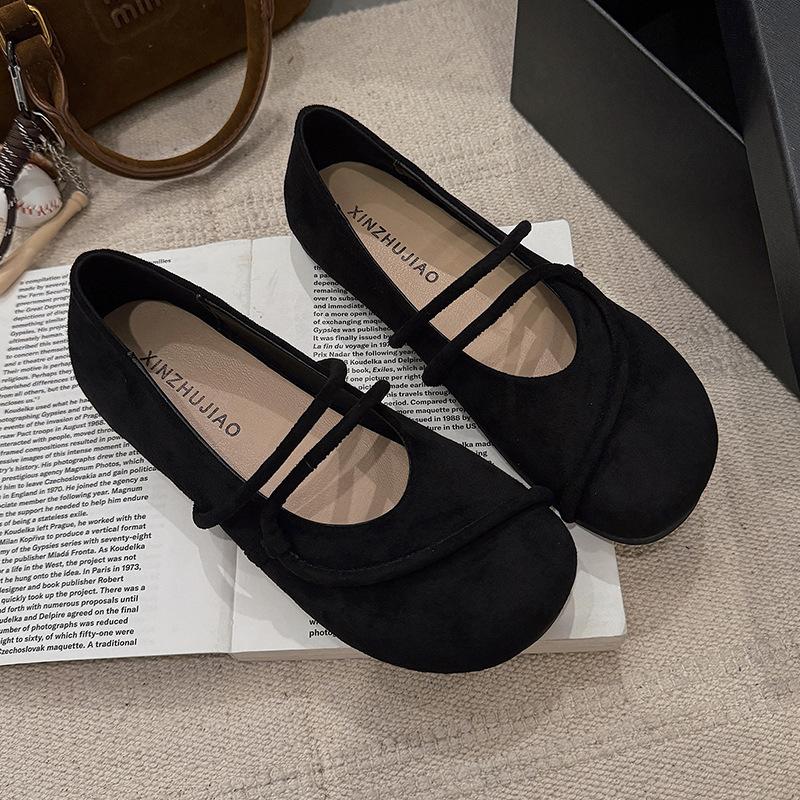 Design Sense Autumn New Thin Belt Round Head Flat Bottom Versatile Single Shoes Not Tired Feet Soft Sole Shallow Mouth Flat Heel Shoes