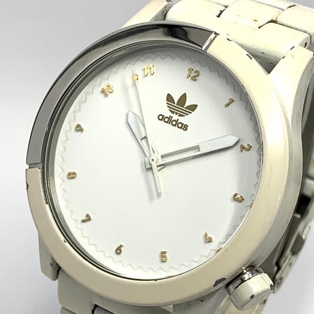 Used 127 [Battery replaced and cleaned] Working item NIXON men's watch Nixon adidas white rotating bezel screw pack quartz