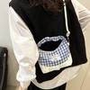Sweet Bow Lace Plaid Dumpling Bag Rid French Underarm Pouch Tote Bag Small Versatile Cute Sweet Canvas Shoulder Bag