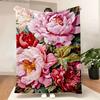 Peony Blush Red Floral Throw Blanket Soft Lush Textured Design with PinkRed Peonies GoldenYellow Stamens Green Leaves