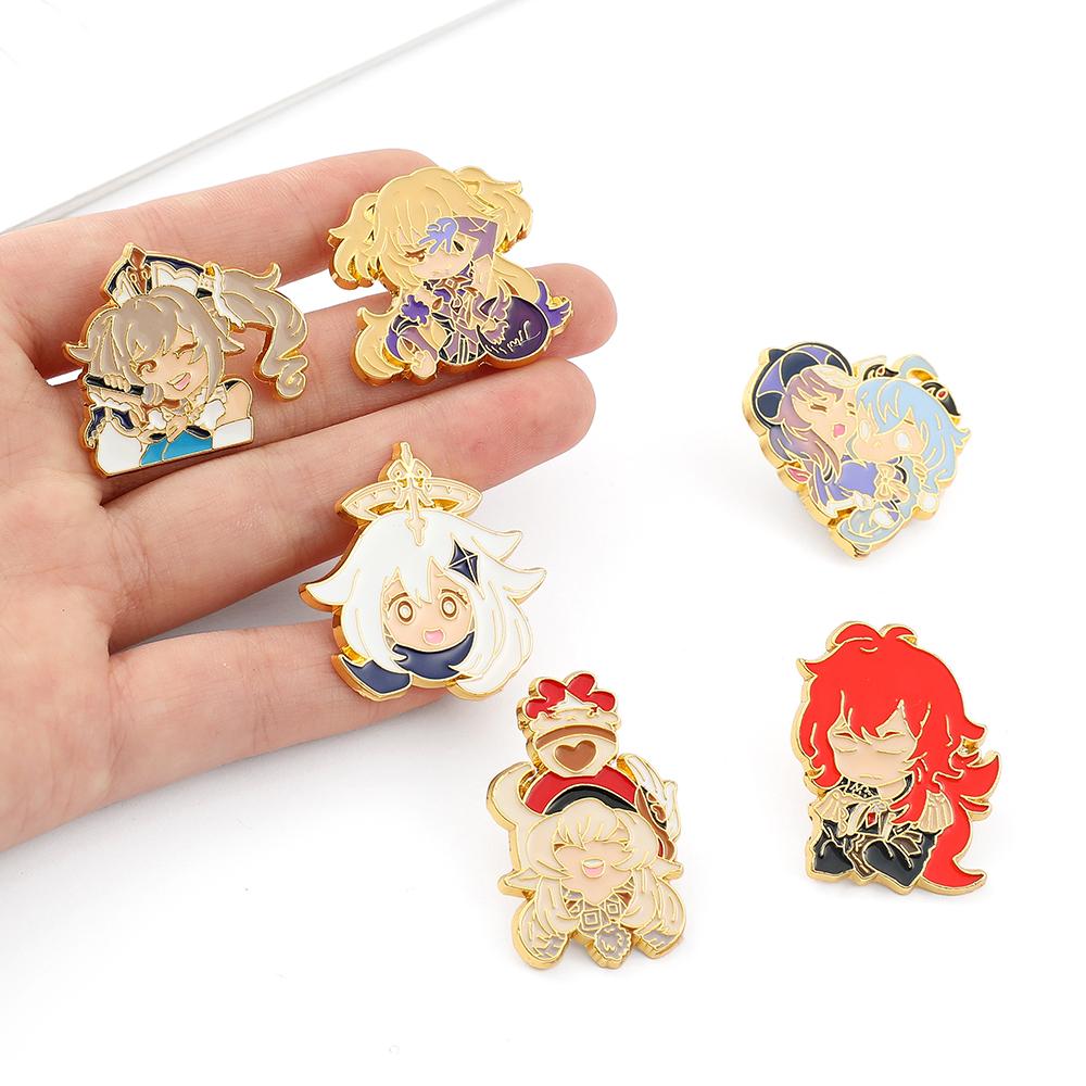Game Genshin Impact Brooch Diluc Barbara Fischl Klee Paimon Cartoon Character Pins Badge Jewelry Accessories Gift for Fans