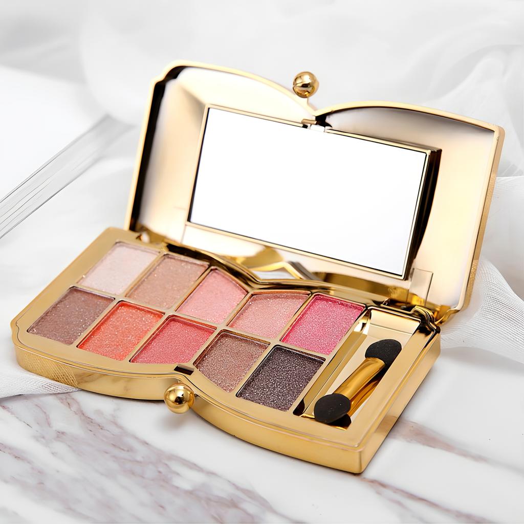 10-color Luxury Shimmer Eyeshadow Palette With Brush And Mirror, Matte And Pearlescent Eyeshadow Palette, Long-lasting And Easy-to-apply Eyeshadow