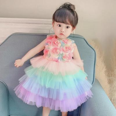 2025 Europäisches & Amerikanisches Baby Mädchen Flauschiges Blumenkleid - 1-Jähriges Prinzessin Kuchen Rock für Blumenmädchen