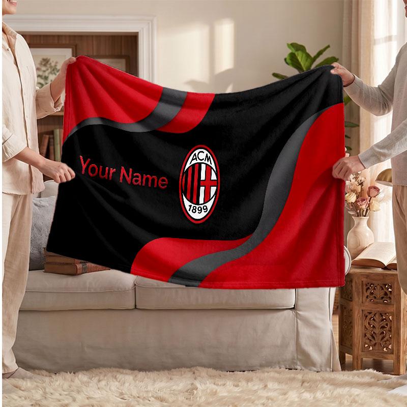 AC Mailand Personalisierte Fleecedecke Mit Fußballlogo, Individueller Name Text Weich Warm Home Überwurfdecke