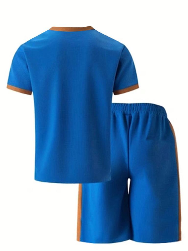 Men's Casual Solid Color Round Neck T-shirt and Short Sleeve Suit – Summer Sports Style 2025