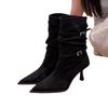 Mode High Heels Schnalle Kurze Stiefel für Damenmode Spitzschuhe Elegant Wildleder 2025 Winter Neue Schuhe Kleid Pumps Stiefeletten