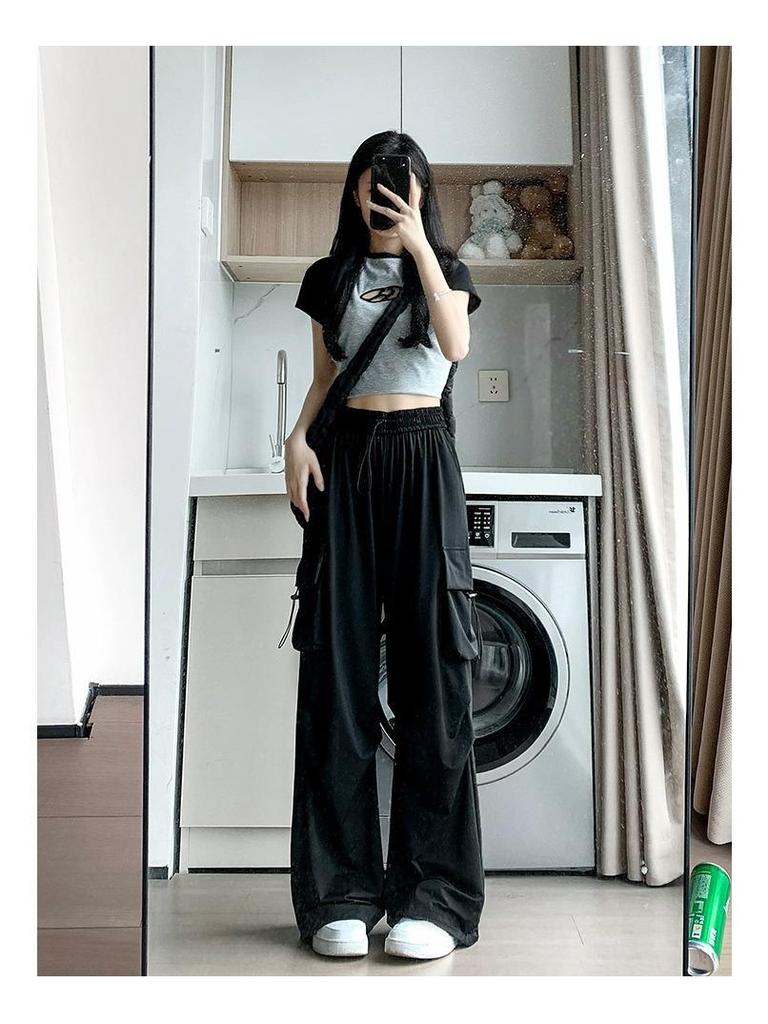 Petite Women's Quick-Dry High-Waisted Cargo Pants - Loose Wide-Leg Summer Hiking Pants