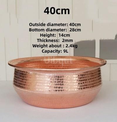 Elegant Handmade big Copper Basin Pure Thick Copper Pot Upscale Decorative Gift for Luxury Wash Basket round deep Cleaning basin