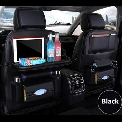 Car Seat Back Organizer PU Leather Foldable Table Tray with Storage Pockets And Kick Mats - Vehicle Interior Accessories