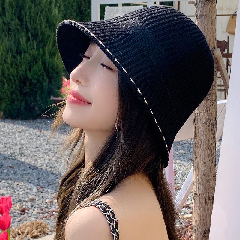 Sommarhatt dam enfärgad stickad mångsidig sommarsolskydd solskyddshatt UV-skydd bucket hat