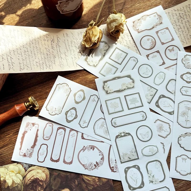 Autocollants Étiquettes Journaling Rétro Série Blanche Espace Fleuri