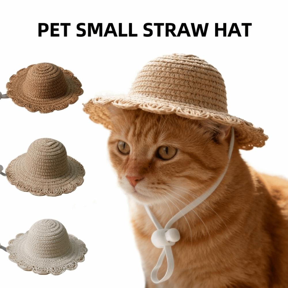 Pet Headwear Sun Protection Pet Straw Hat Lightweight Mini Size Pet Sun Hat Breathable Decorative Dog Hat Pet Decoration