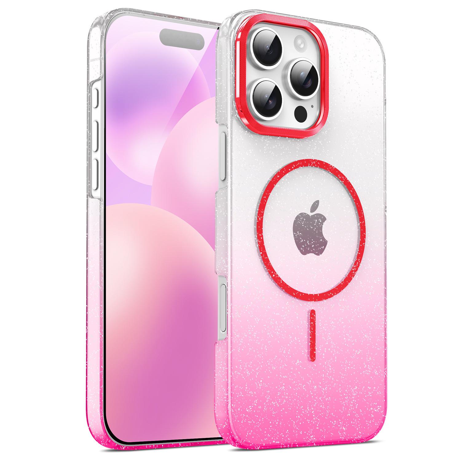 

Apple iPhone 16 Pro Max Glitter Transparent Drop-Proof Magnetic Case iPhone 14 Plus прозрачный розовый