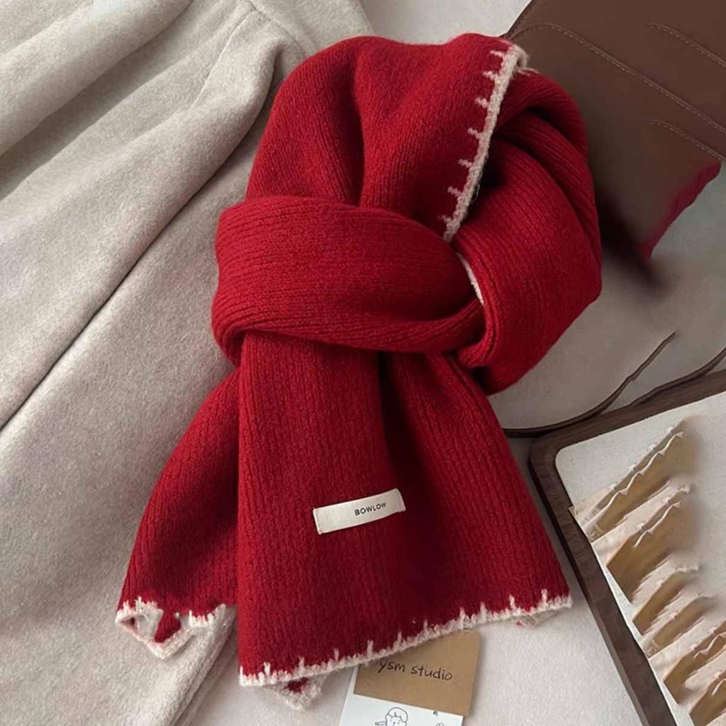 Wool Blend Knitted Winter Scarf for Women Student Warm Versatile High-End Neck Wrap