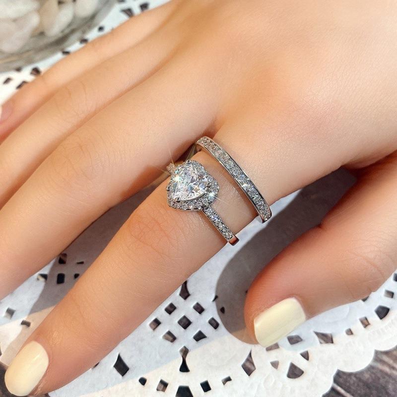 Double two-in-one combination ring, European and American love diamond women's ring