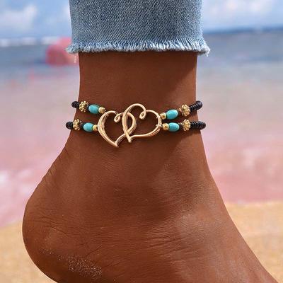 3Pcs/set Colorful Rice Bead Anklet Shell Starfish Imitation Pearl Love Heart Pendant Summer Foot Chain for Women Beach Jewelry