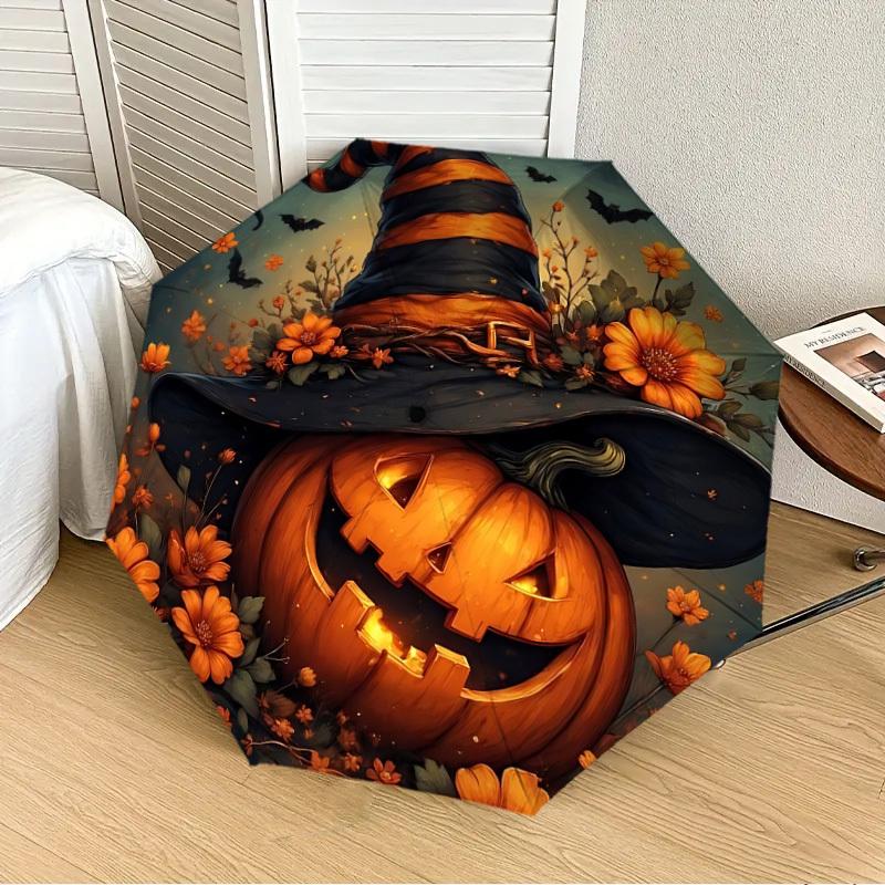 

1PC Halloween Pumpkin Automatic 8-Bone Folding Umbrella - Durable Polyester & Iron Frame,Userfriendly Operation y250929177