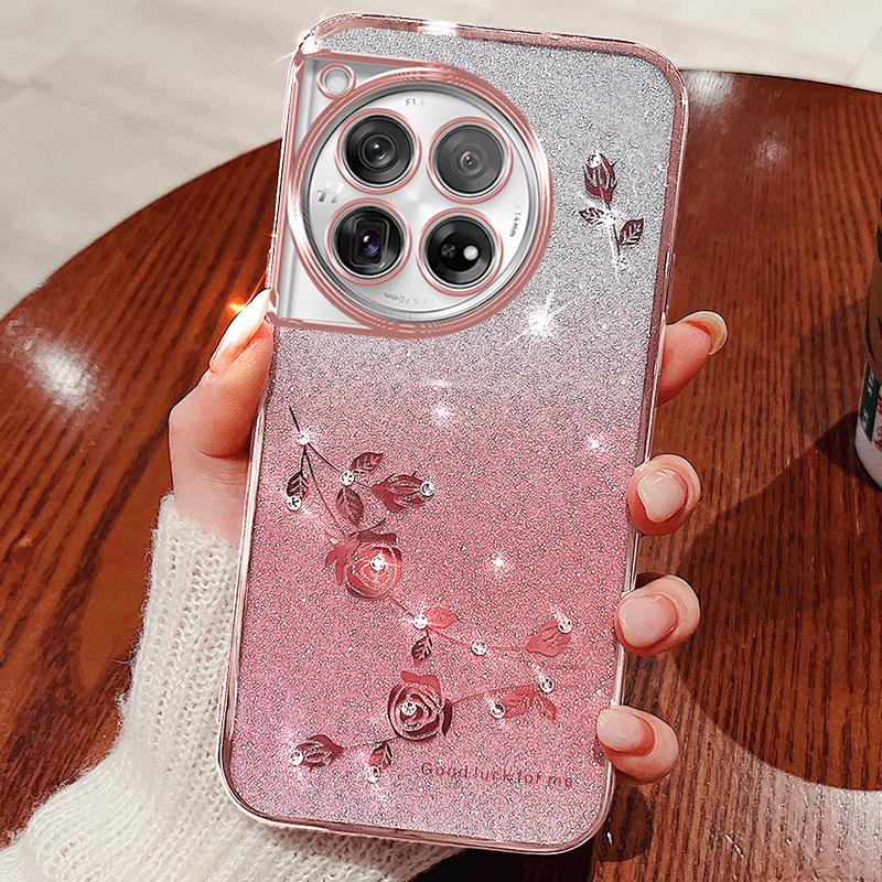 OnePlus Turbo6 ACE6 Phone Case: Electroplated Transparent Cover with Rhinestones and Floral Design