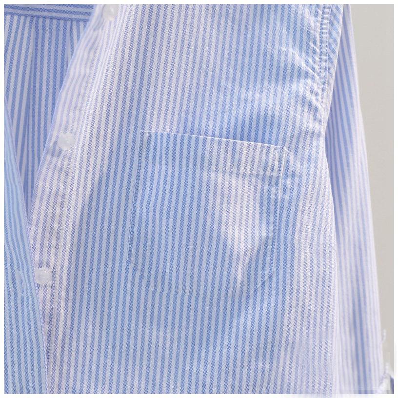 Light Blue Pinstripe Cotton Shirt - Spring 2023 Loose Casual Long Sleeve with Single Pocket