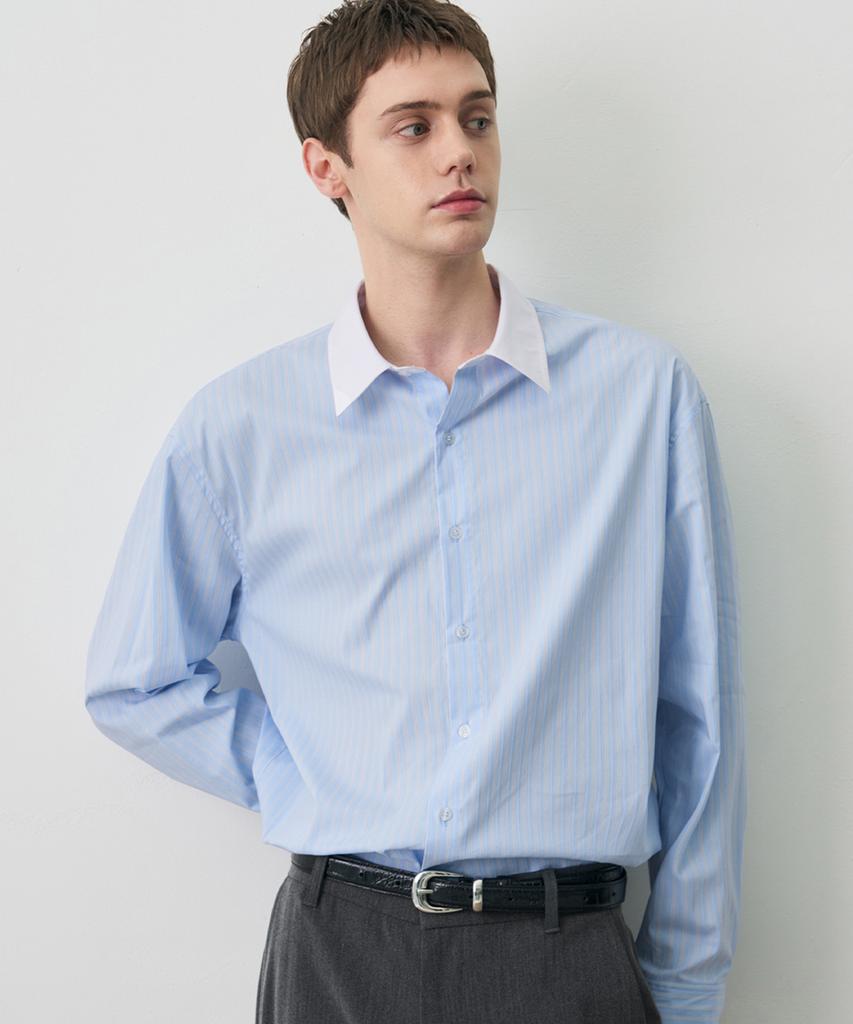 DRAW FIT Cleric Stripe Shirt [Sky Blue]