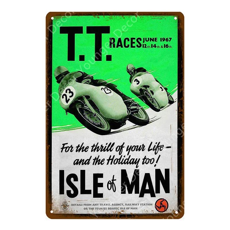 Dirt Bike Metal Poster Retro Motorcycle Races Plaque Wall Art Painting Plate Pub Bar Garage Home Decor Isle Of Man Signs YI-179