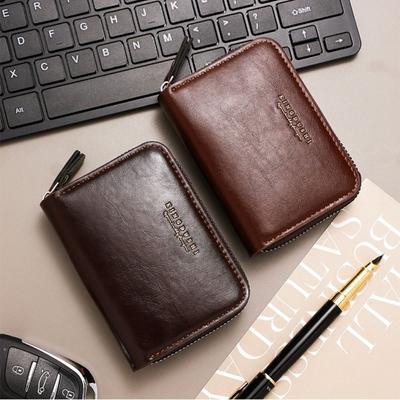 Vintage PU Leather Card Holder Small Solid Color Card Bag Zipper Wallet Men
