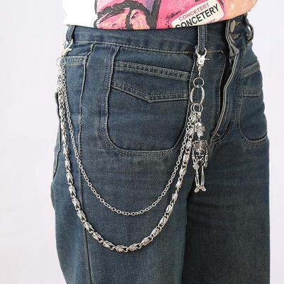 European/American Fashion Double-Layer Hip Hop Handmade Skull Pendant Waist Chain for Trendy Clothing.