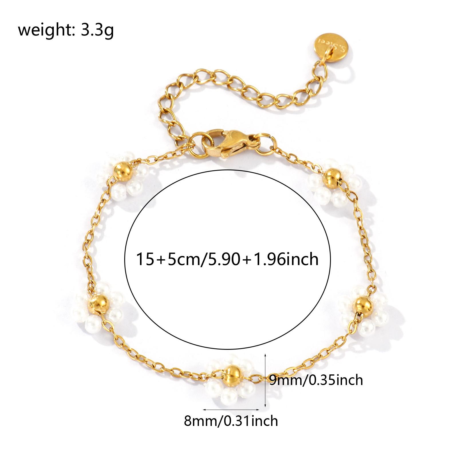 

Sweet Cute 18K Gold Plated Multicolor 304 Stainless Steel Link Cable Chain Flower Beaded Bracelets For Women Gift15cm(5.9 ) long белый