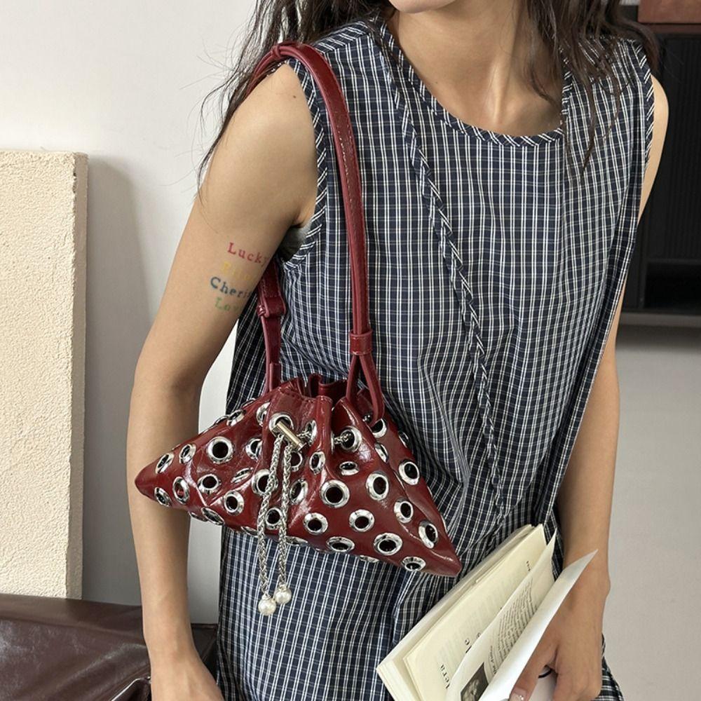 Metal Stud Rivet Shoulder Bag Spicy Girl Drawstring Crossbody Bag Simple Y2k Underarm Bag  Daily
