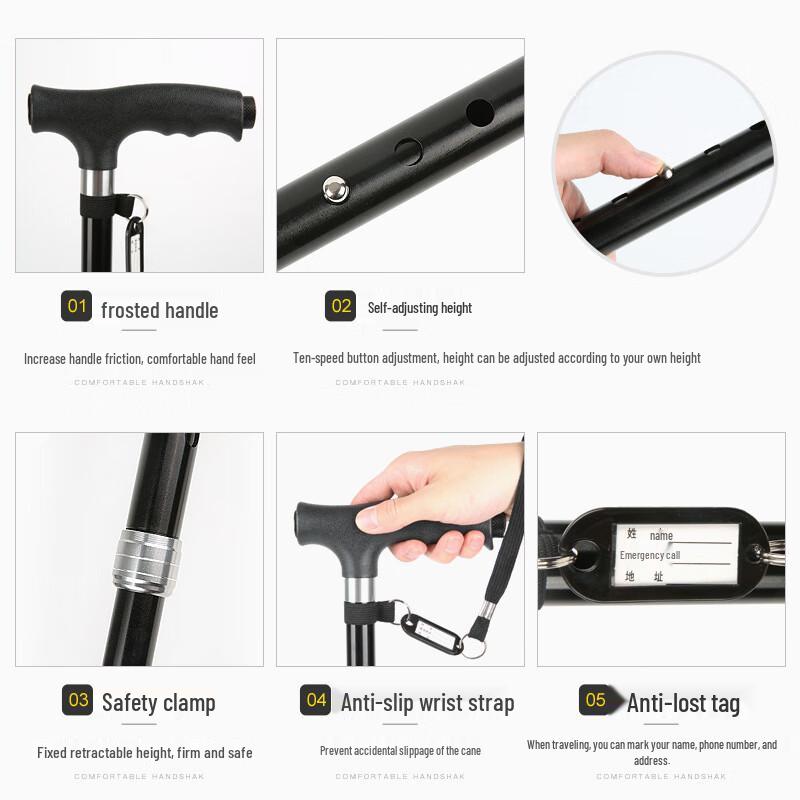 KODENOR Adjustable Quad Walking Cane with LED Light