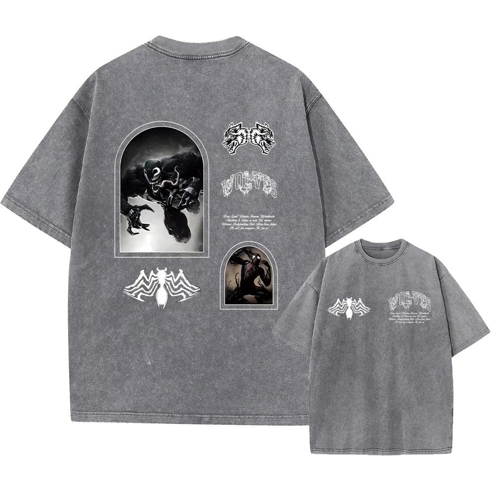 Men's Harajuku Casual Short-sleeved Washed T-shirt Retro Printed Street Hip-hop Retro Punk T-shirt Pickled T-shirt Top