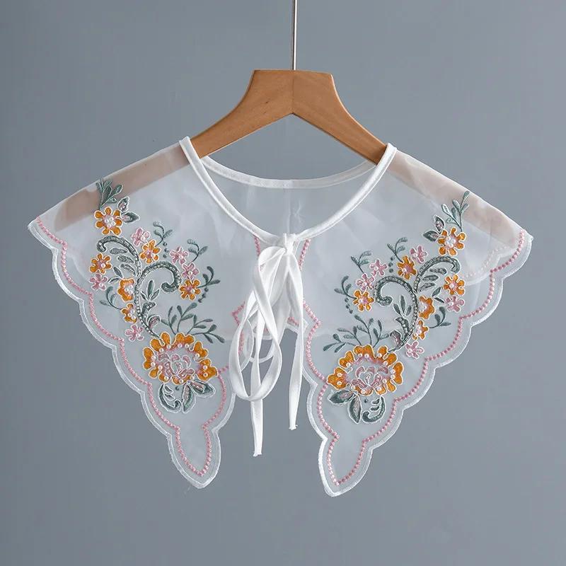 New Big Lapel Fake Collar Shawl for Womens Floral Embroider Shoulder Wraps Cape Removable Shirt Detachable False Collar Shawl